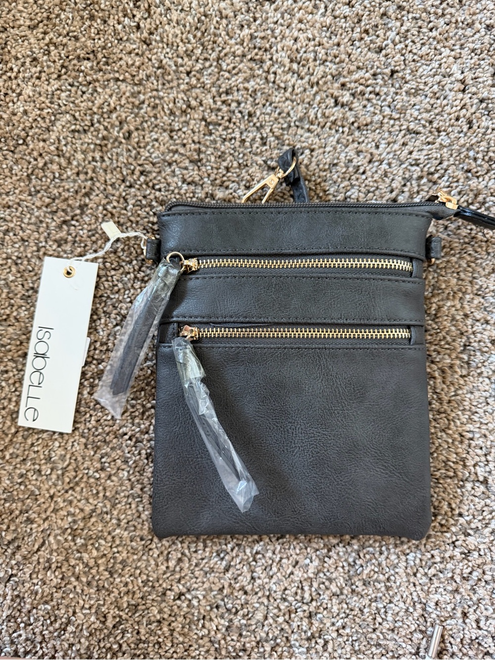 ISABELLE Vegan Leather Grey Crossbody Bag